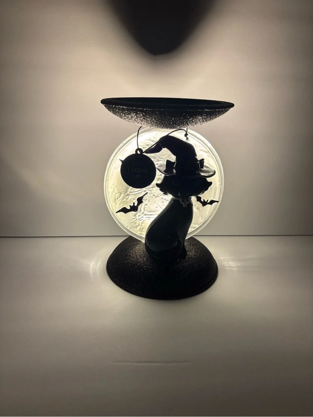 Bath & Body Works Light-up Cat and Moon Pedestal 3-Wick Candle Holder Halloween